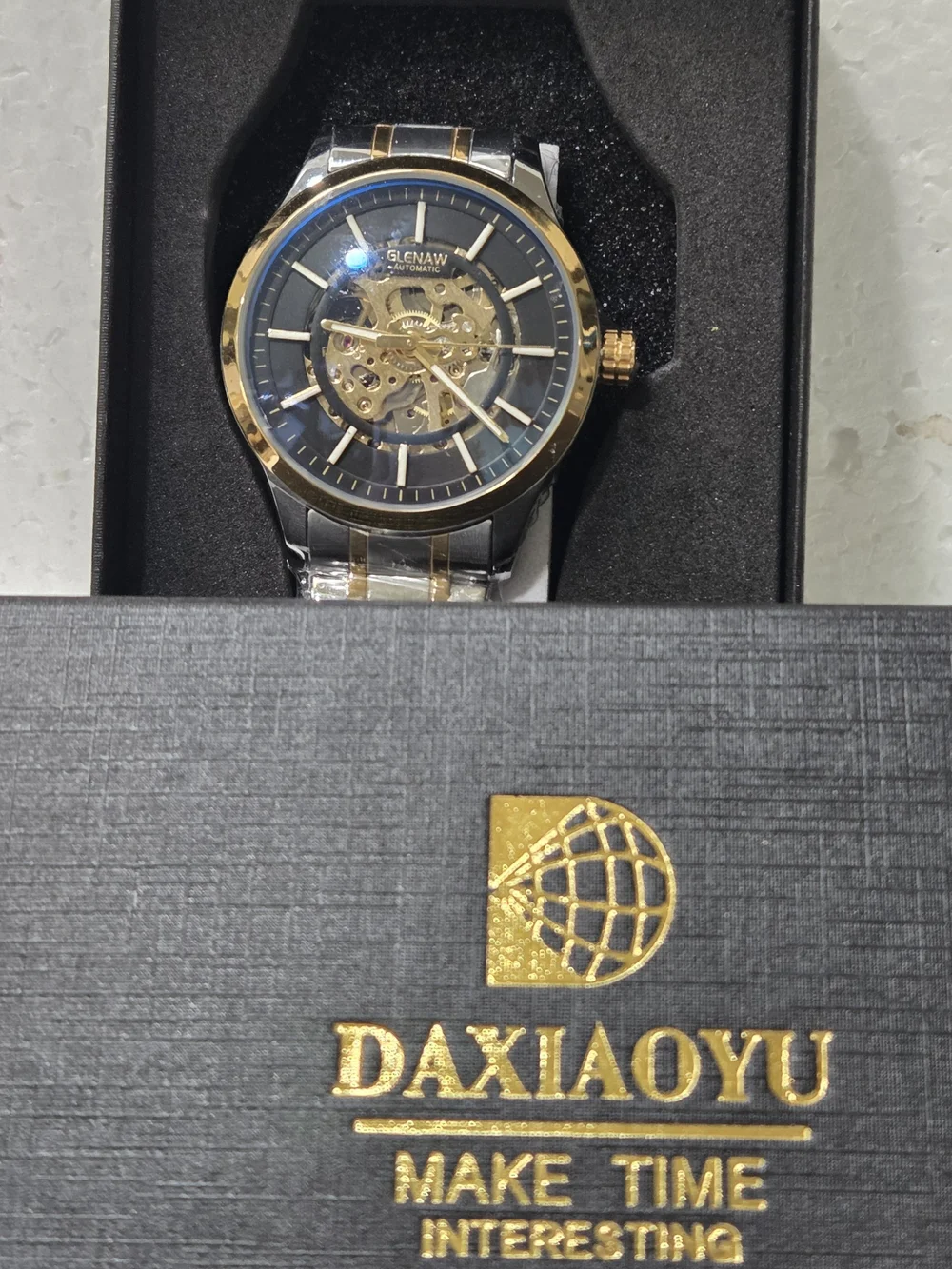 FULLY AUTOMATIC GLENOW Skeleton Dial Two-Tone Automatic Wristwatch BY DAXIAOYU